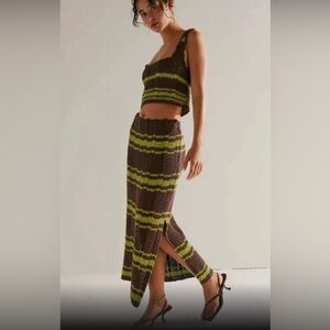 Free People Beach brown and green striped knit set
